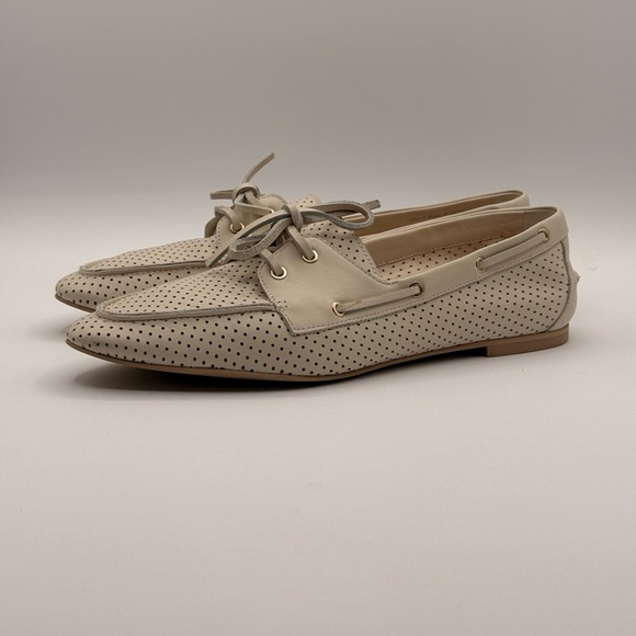 Dolce Vita Lakin Loafers Ivory Perforated Leather Boat Classic Lace-Up Flats - Picture 11 of 16